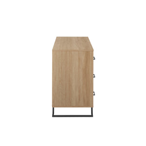 56" Contemporary Metal and Wood Dresser with Six Drawers Coastal Oak, Black DNAB5BCO-T Walker Edison