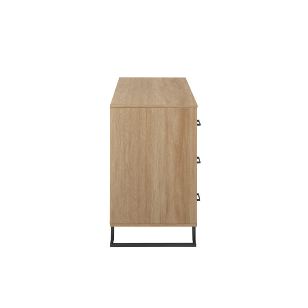 56" Contemporary Metal and Wood Dresser with Six Drawers Coastal Oak, Black DNAB5BCO-T Walker Edison