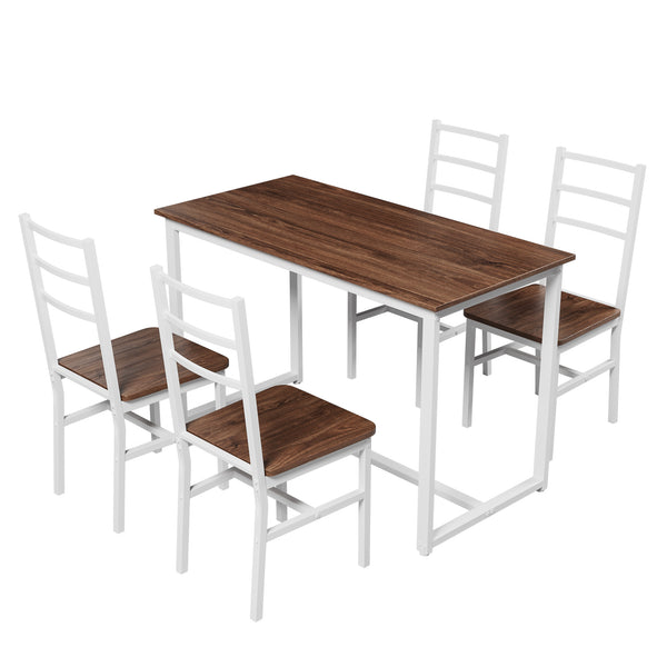 English Elm Dining 5-Piece Farmhouse Dinette Set with Sleek Metal Frame, Compact Mid-Century Table and 4 Chairs for Kitchen Brown+White W578P304062