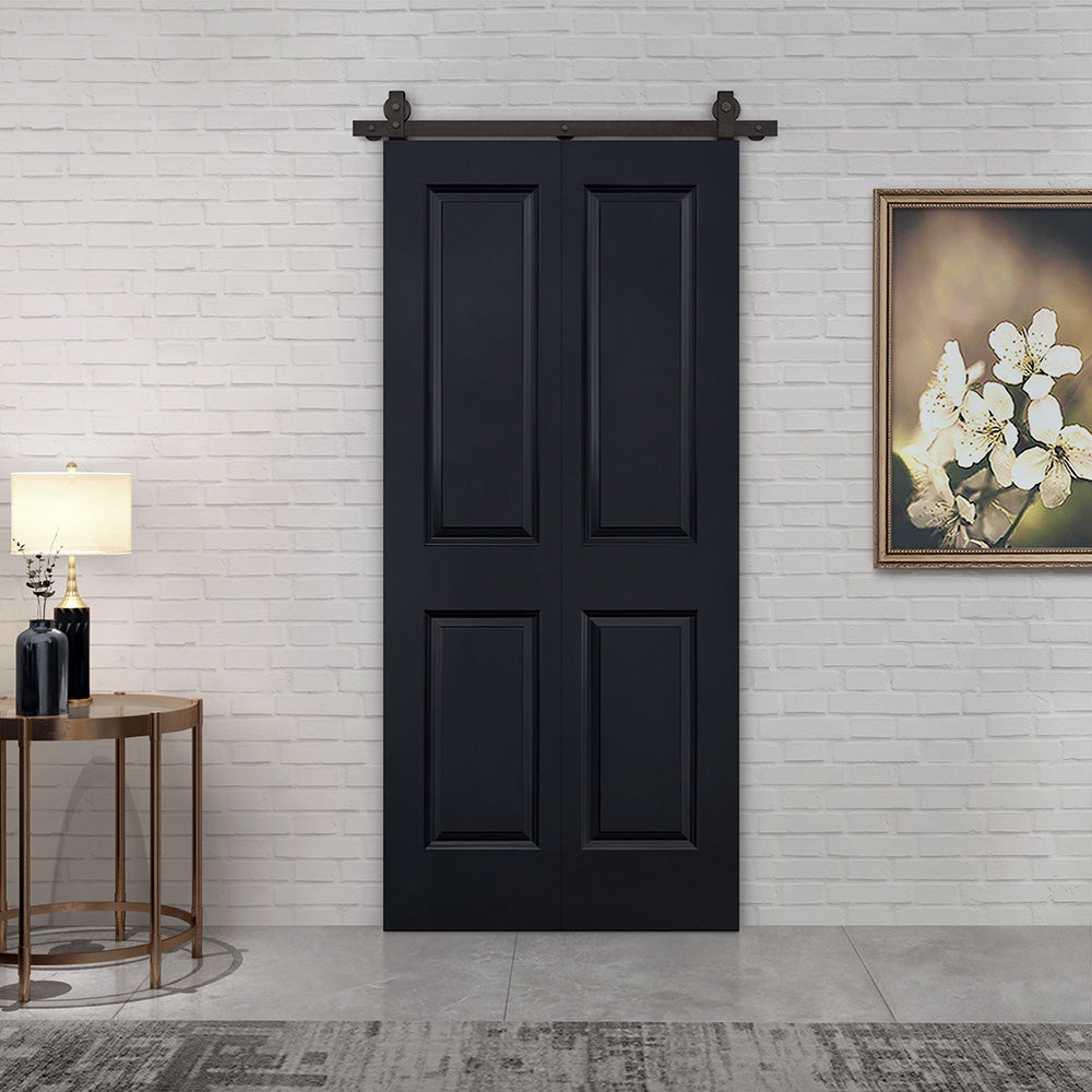 English Elm 24 in Primed Mdf Bi-fold Barn Door with Raised 6-panel Profile and Sliding Hardware B2763P491036