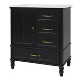 Christopher Knight Home® - Noble House - - 30" Bathroom Vanity With Sink, Bathroom Cabinet With A Door, Three Drawers, Solid Wood Legs & Mdf Board, Adiustable Foot Pads, Black (Other Color: N725P195409K)