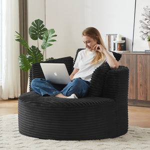 English Elm Compressible Corduroy Round Accent Chair Pocket Spring Cushioned Backrest for Apartments Black W2339P461271