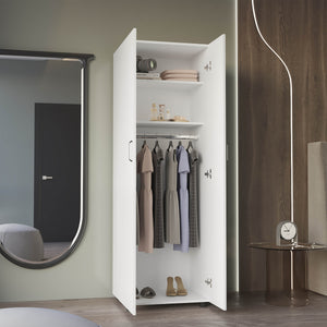 English Elm Armoire, Spacious Engineered Wood Wardrobe with Two Drawers, Hanging Rod and Hidden Storage Appeal White 77.95 L x 18.5 W x 3.15 H B097S00190