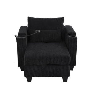 English Elm Convertible Chaise Lounge With Usb Ports, Cup Holders & Storage – Stylish Multi-Functional Sofa Chair N719S002021B