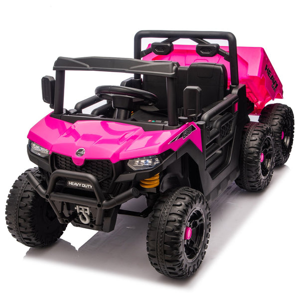 English Elm 24v Electric Kids Dump Truck 4wd Six Wheel Ride on with Remote Suspension Cargo Bucket Pink W1578P380845
