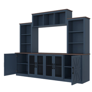 English Elm Wall Unit Entertainment Center with Built in Charging Mdf Media Console Open Shelving Blue W1580S00437