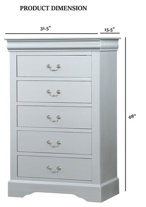 English Elm 1pc Chest Transitional Weathered Finish 5-Drawer Tall Dresser with Dentil Molding and Metal Knobs Gray 19 L x 34 W x 52 H B2741P378512