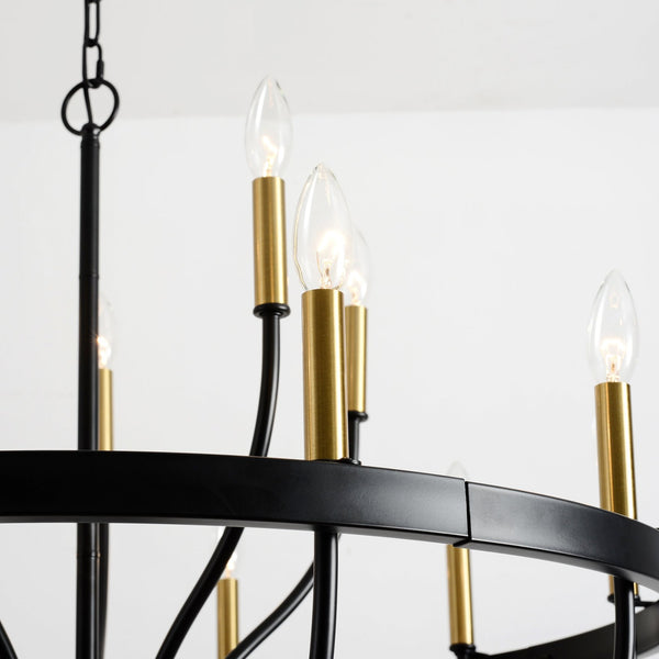 English Elm 15-light Industrial Farmhouse Chandelier Matte Black Iron Gold Candelabra Dining Foyer W5008P479818