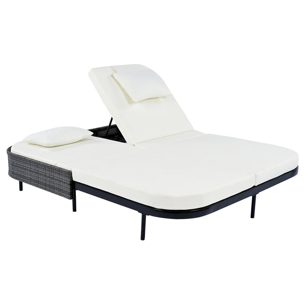 English Elm Trexm Outdoor Pe Rattan Daybed Dual Adjustable Backrests Iron Frame Poolside Lounger N715P250512B