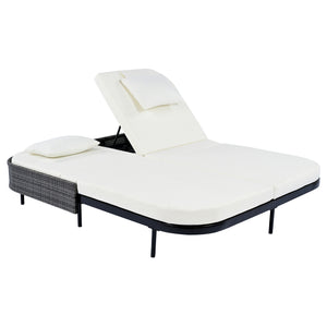 English Elm Trexm Outdoor Pe Rattan Daybed Dual Adjustable Backrest Iron Frame Poolside Lounger N715P250513B