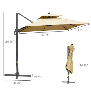 English Elm Outsunny 10Ft Solar Led Cantilever Umbrella - 360° Rotation, Tilt, Crank For Stylish Outdoor Shade W2225P217592-GIGA