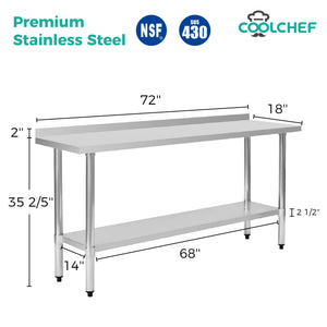 English Elm 18" X 72" Stainless Steel Nsf Prep Table with Backsplash and Storage Undershelf W3629P365465