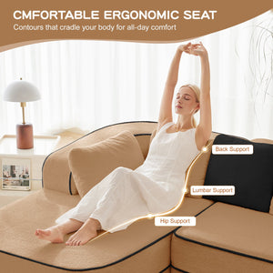 English Elm 106" Luxurious Teddy Velvet L-Shaped Sofa With Chaise – No Assembly, Ergonomic, Fluffy Comfort In Camel W714S01418