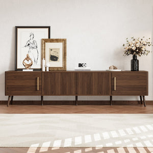 English Elm 78 Inch Walnut Entertainment Center Fluted Doors Solid Wood Legs for Living Room N710P372559P