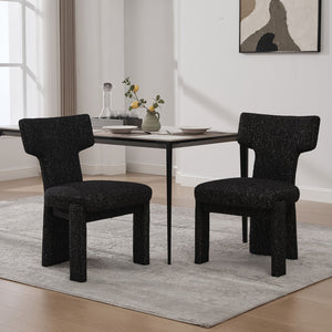 English Elm 22.05" Modern Upholstered Chenille Dining Chair Set of 2 with Rubberwood Legs, Armless Curved Back Elegant Seating Black+Grey W3189P351394