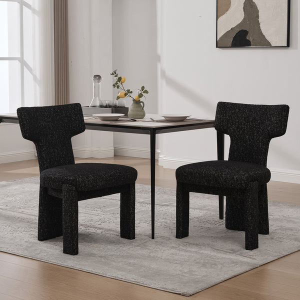 English Elm 22.05" Modern Upholstered Chenille Dining Chair Set of 2 with Rubberwood Legs, Armless Curved Back Elegant Seating Black+Grey W3189P351394