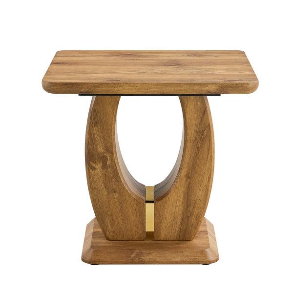 English Elm Modern Wood Texture MDF Square Coffee Table with Gold Trim, Rounded Edges, Durable Scratch-Resist W1151P211299