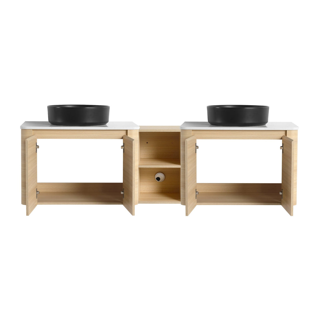 English Elm 72'' Wall-Mounted Bathroom Vanity With Elegant Ceramic Sink, Smart Storage, Soft-Close Doors & More W999S00478