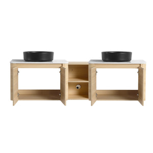 English Elm 72'' Wall-Mounted Bathroom Vanity With Elegant Ceramic Sink, Smart Storage, Soft-Close Doors & More W999S00478