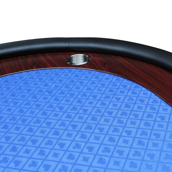 English Elm 96" Oval Poker Table Folding Felt Surface Wood Racetrack Rail Stainless Cup Holders Blue W2748S00038