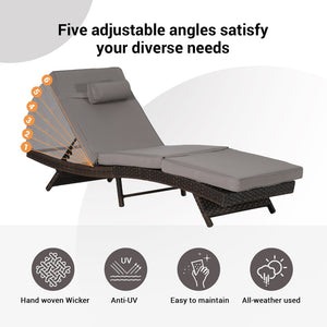 English Elm Outdoor Wicker Reclining Lounge Chair Set Of 2 - Adjustable, Weather-Resistant, Stylish Comfort For Sunbathing W874P264719-GIGA