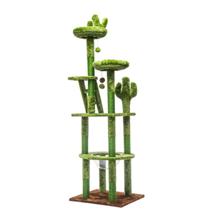 English Elm 72in Cactus Cat Tower Sisal Posts Plush Perches Capsule Pod Multi-level Climb Green W1578P447627