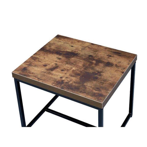English Elm Rectangular Industrial Wooden Top End Table with Weathered Oak Finish and Sturdy Metal Legs Ancient Oak,Black B016P311069