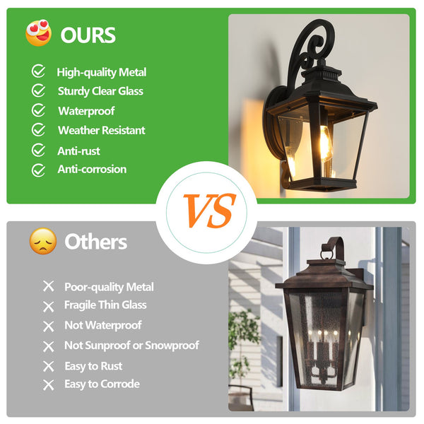 English Elm 14" Vintage Farmhouse Outdoor Wall Sconces 2 Pack Matte Black Aluminum Clear Glass W2312P415973