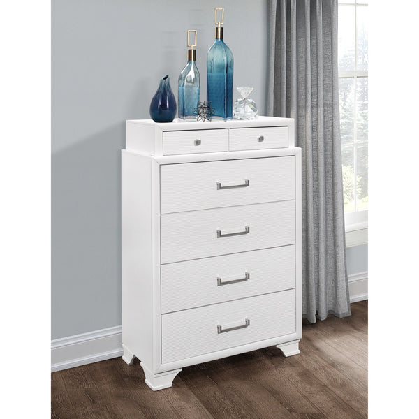 English Elm CIVIC Solid Wood Chest with Felt-Lined Top Drawers, French Dovetail Construction, Elevated Feet Design White 37.2 L x 19.29 W x 51.57 H B201P215845