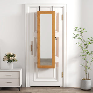 English Elm Solid Wood Wall Mounted Jewelry Armoire with Led Lighting Auto Activated Mirror Cabinet Light Brown W2640P356579