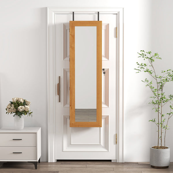 English Elm Solid Wood Wall Mounted Jewelry Armoire with Led Lighting Auto Activated Mirror Cabinet Light Brown W2640P356579