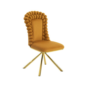 English Elm Dining Velvet Swivel Chairs Set of 2 with Hairball Backrest, Gold Metal Legs, Plush Foam Seat, Adjustable Feet Orange W757P281149