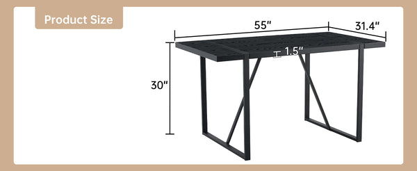 English Elm A Minimalist 55 Inch Rectangular Dining Table with Black Wood Grain Mdf Top W1151P378671