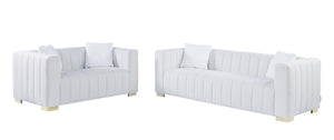 English Elm A Modern Chesterfield Loveseater - Elegant White Velvet Channel Sofa With Luxurious Comfort & Style W1099S00107