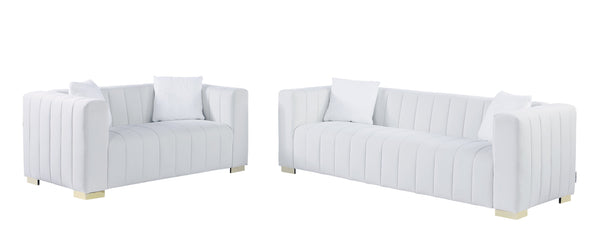English Elm A Modern Chesterfield Loveseater - Elegant White Velvet Channel Sofa With Luxurious Comfort & Style W1099S00107