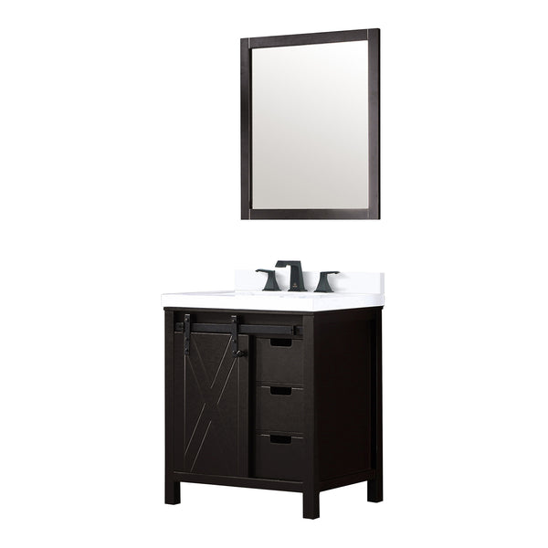 English Elm Brown Bath Vanity with Cultured Marble Top, Matte Black Faucet, Scratch-Resistant Surface, 28" Mirror Included B2731S01336