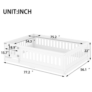 English Elm Full Size Floor Bed With Safety Guardrails And Built-In Door For Kids' Bedrooms And Playrooms W1820P240537