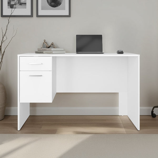 English Elm Odin White Wood Home Office Desk with Locking Drawer and Wide Rectangular Work Surface B092P474553