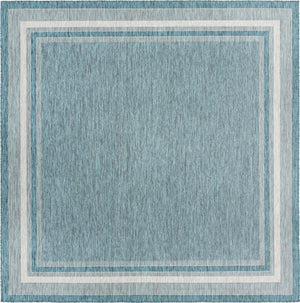 Unique Loom Outdoor Border Soft Border Machine Made Border Rug Teal, Ivory/Gray 10' 8" x 10' 8"