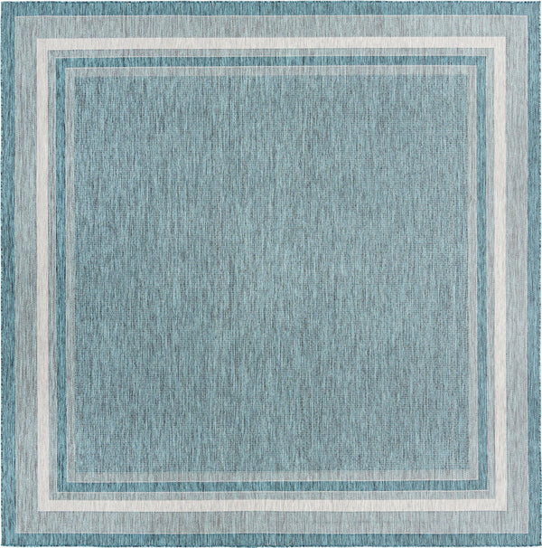 Unique Loom Outdoor Border Soft Border Machine Made Border Rug Teal, Ivory/Gray 10' 8" x 10' 8"
