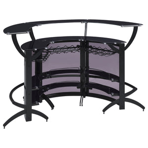 English Elm Elaina Curved Freestanding Home Bar with Smoked Acrylic Panels and Stemware Rack B062S01725