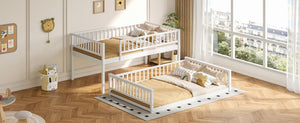 English Elm Full Xl Over Queen Bunk Bed Pine Frame with Guardrails Ladder and Slat Support White GX000450AAK