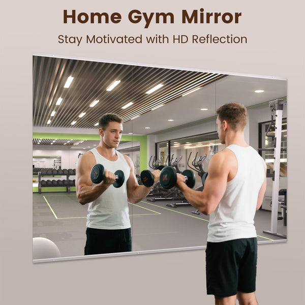 English Elm 48x24 Tempered Glass 3-Pack Home Gym Mirror Wall-Mounted Framed Silver HD Shatterproof Reflection T3757P347056