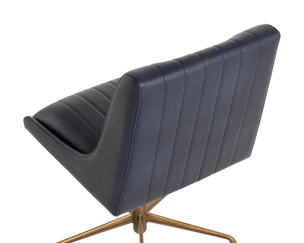 Sunpan HALDEN Office Chair - Retro-Modern Faux Leather Design with Rustic Bronze Frame for Dining Spaces Blue 112255