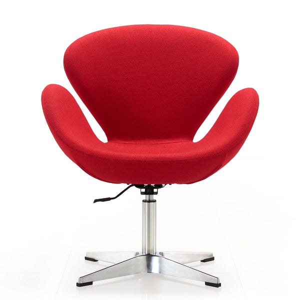 English Elm Raspberry Upholstered Swivel Lounge Chair with Adjustable Height, Polished Chrome Base & Plush Seat Red B365P397950