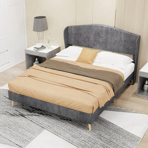 English Elm Suede Tufted Platform Bed Full Size Upholstered Headboard for Restful Bedroom Retreat Grey W1935P361013