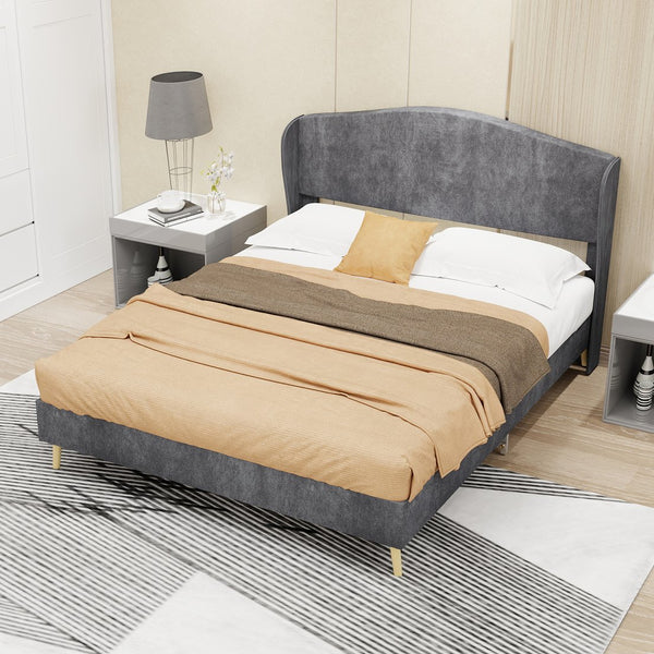 English Elm Suede Tufted Platform Bed Full Size Upholstered Headboard for Restful Bedroom Retreat Grey W1935P361013