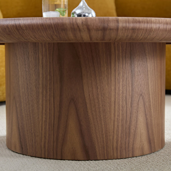 English Elm 2-piece Nesting Round Coffee Table Set Wood Veneer Sculptural Living Room Accent Walnut W2582S00184
