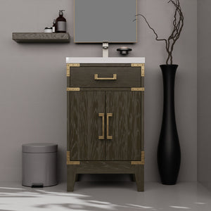 English Elm Brown Oak Single Bath Vanity - Elegant 20" Modern Design With Soft-Close Hinges & Ample Storage B2731P259728