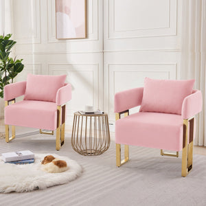 English Elm Ts Velvet Accent Chair Set of Two with Gold Metal Legs for Living Room or Office Pink W2311P414941